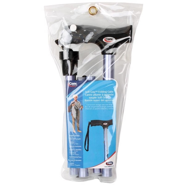 Carex Health Brands Blue Soft-Grip Folding Cane w/Strap Aluminum/Plastic 37 in. H X 5.06 in. L FGA53800 0000 - main